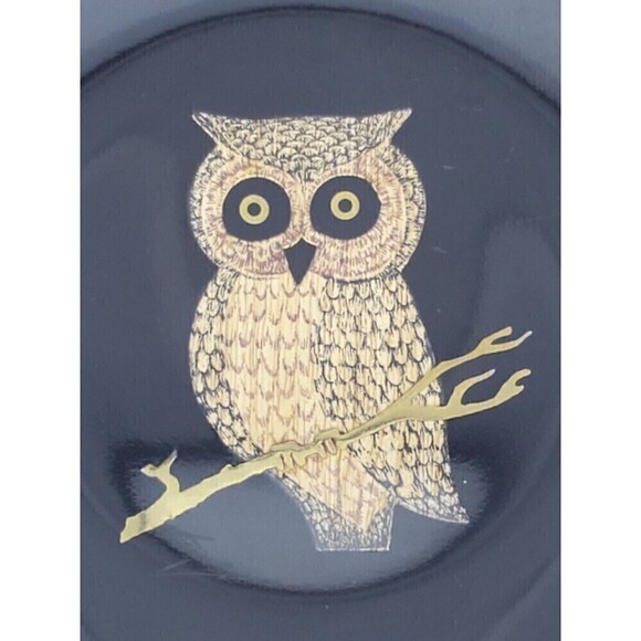 VINTAGE COUROC OF MONTEREY LOT BLACK OWL INLAY PLATE BOWL 1970s - Picture 3 of 12